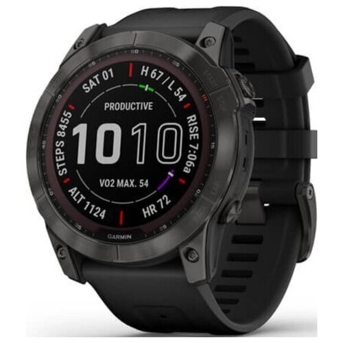 Смарт-часы Garmin Fenix 7X Sapphire Solar Wi-Fi титановый угольно-серый с силиконовым ремешком