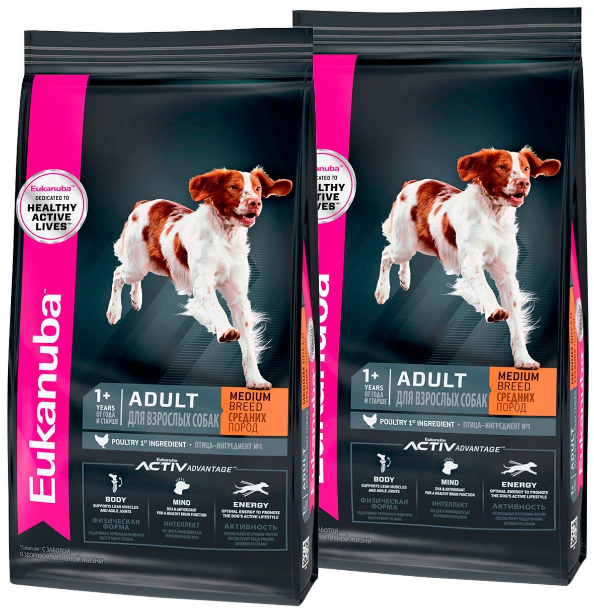 EUKANUBA ADULT MEDIUM BREED для взрослых собак средних пород с птицей (3 + 3 кг)