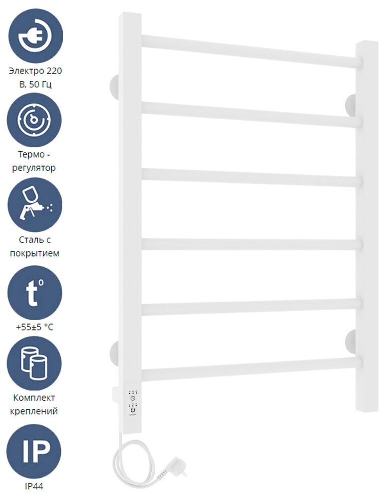 Полотенцесушитель электрический Laris Феличия ЧК П6 400х600 Э белый глянец левое подключение