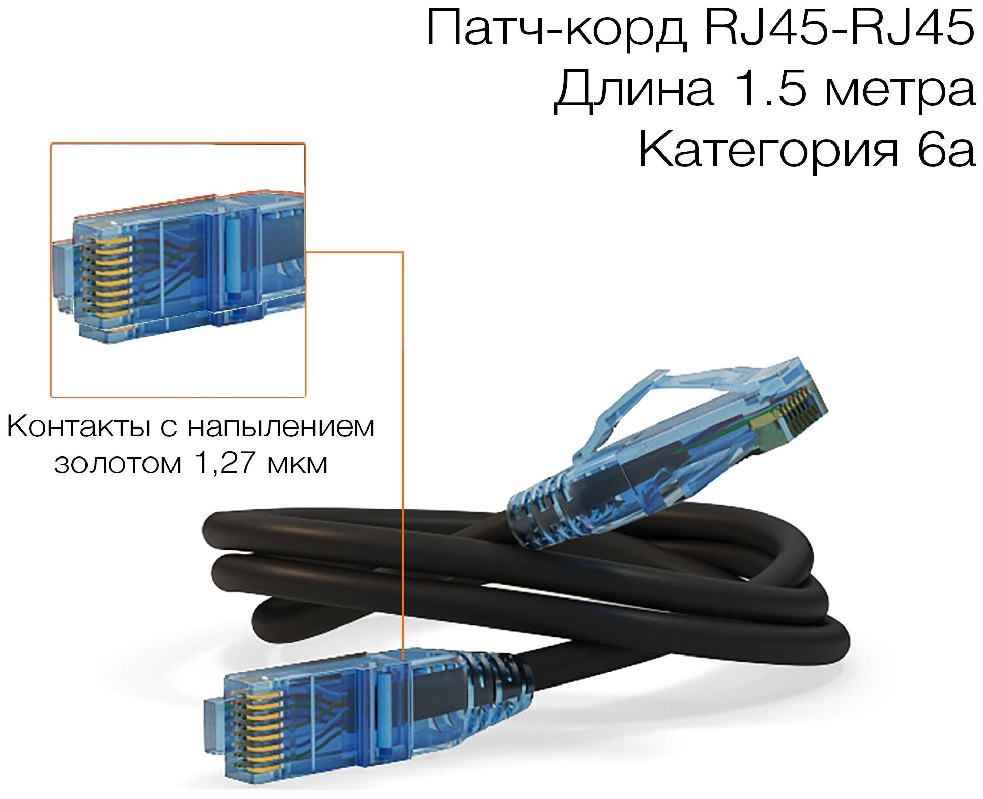 Патч-корд Hyperline U/UTP сетевой кабель Ethernet Lan для интернета, категория 6, 100% Fluke Component Tested, LSZH, 1.5 м, черный