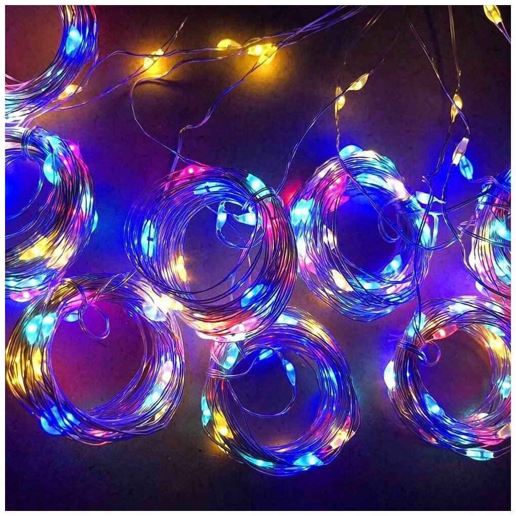 фото Гирлянда занавеска штора, таймер, 8 режимов, пульт OG-LDG10 LED (3х1м,100 ламп, RGB) цветная