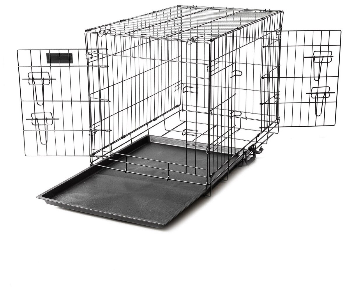 Клетка для собак с поддоном, 2х двери, металл STEFAN, №3 76x46x53, черный, MC203 - фотография № 14