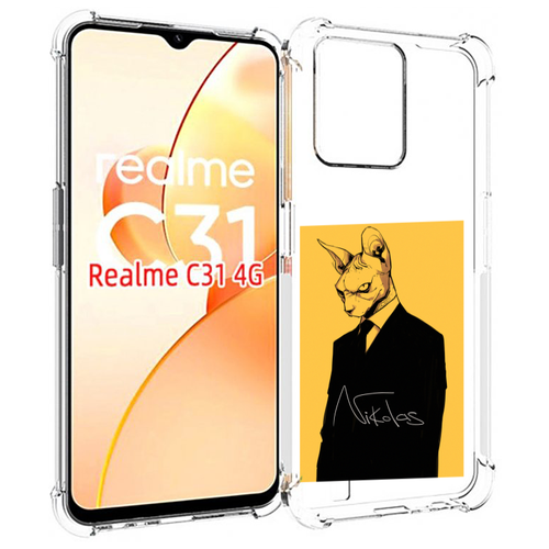 Чехол MyPads кот-в-смокинге-на-желтом-фоне для OPPO Realme C31 задняя-панель-накладка-бампер