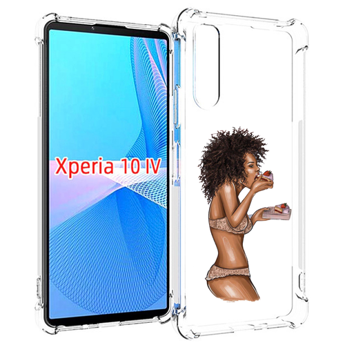 Чехол MyPads Девушка-с-пирожными женский для Sony Xperia 10 IV (10-4) задняя-панель-накладка-бампер чехол mypads девушка с мотоциклом для sony xperia 10 iv 10 4 задняя панель накладка бампер