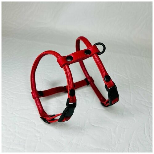 Шлейка круглая для шпица из кожи размер XS красный