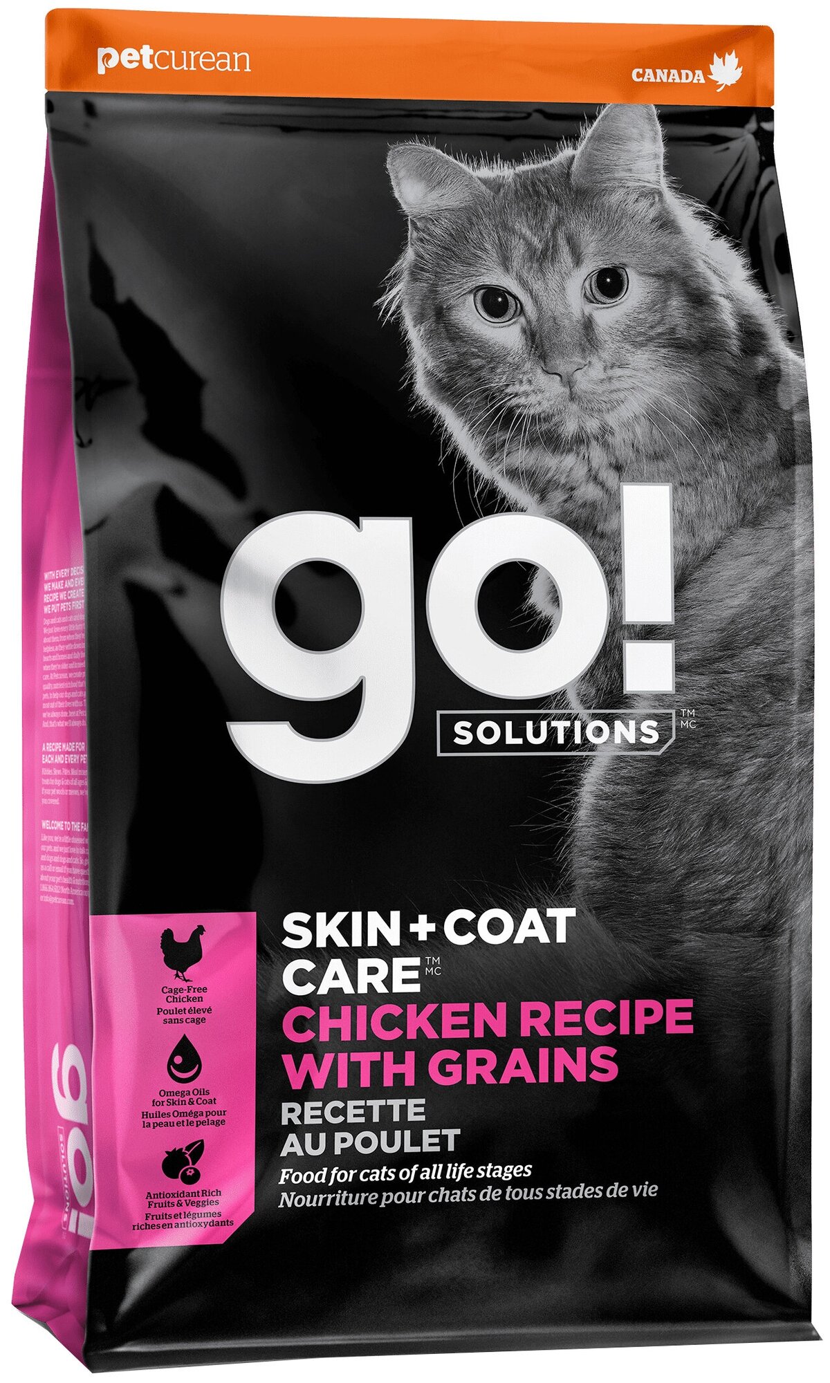 Корм Go! Skin & Coat Chicken для кошек с курицей, фруктами и овощами, 3.63 кг