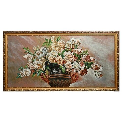 WJ008-60х120 Картина из гобелена 'Розы в вазе с ручками' (65x125)