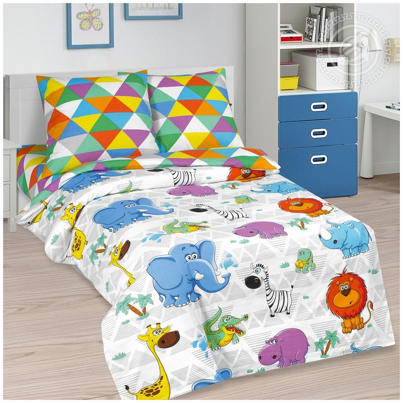 Детский комплект постельного белья АртПостель «Веселый зоопарк» 1,5 спальный, Поплин, животные