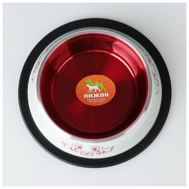 Миска для собак Пижон, с нескользящим основанием, бело-красная, 230 мл - фотография № 3