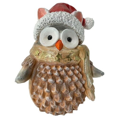 Новогодняя фигурка, статуэтка из полистоуна 'Сова большая в шарфе 25x29x37 см'.