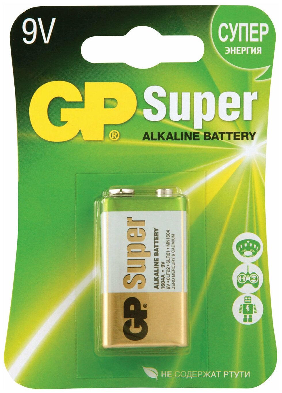 Батарейка крона алкалиновая 9V, GP super