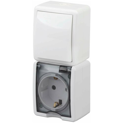 ЭРА 11-7407-01 ЭРА Блок розетка+выкл. верт. IP54, 16A(10AX)-250В, ОУ, Эра Эксперт, белый (5/50/800)