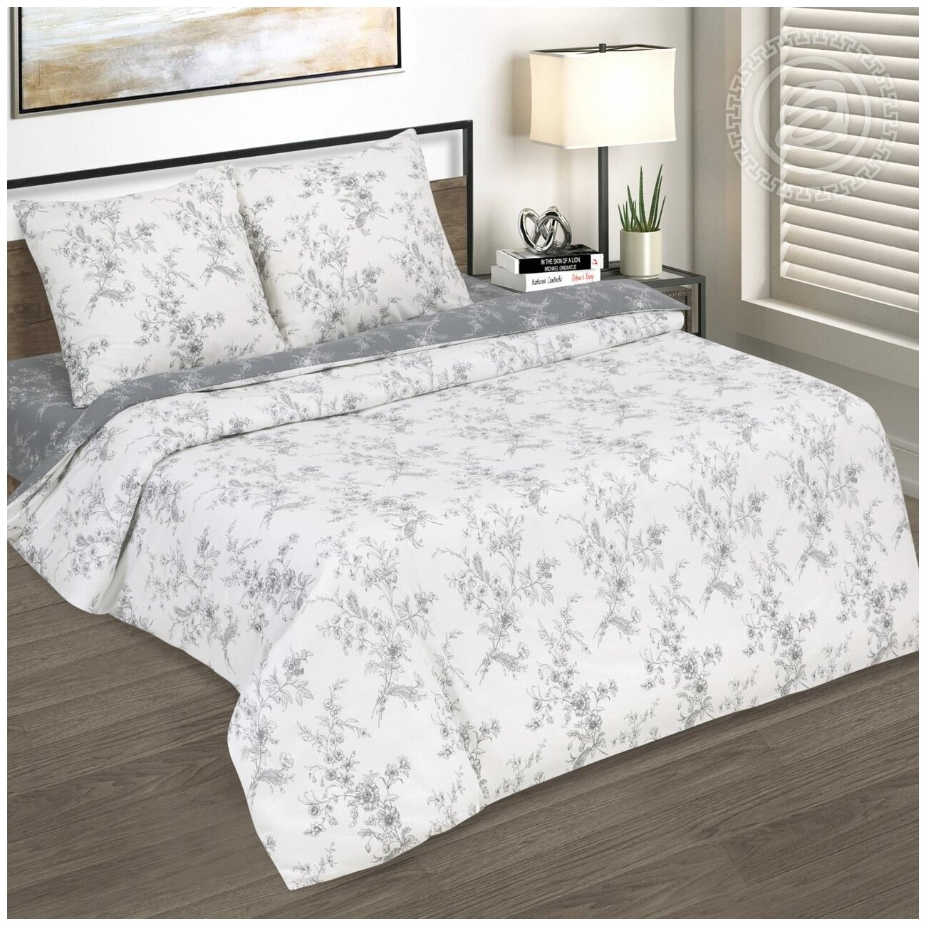 Комплект постельного белья АртПостель, «Луара» 2 спальный Евро, белое, цветы