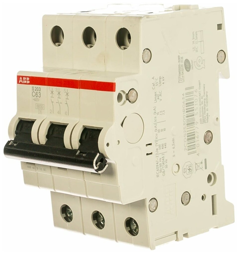   ABB S203 C63, 3-, 63, 6kA,  C (2CDS253001R0634)