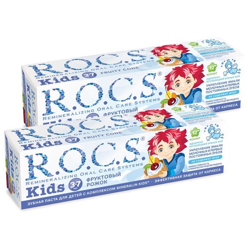 Купить Зубная паста R.O.C.S. для детей Фруктовый рожок без фтора 45 гр. х 2 шт.