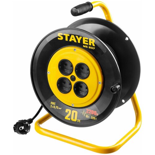 Удлинитель на катушке STAYER MS-207 20 м 2200Вт 4 гнезда ПВС 2х0.75 кв. мм 55073-20