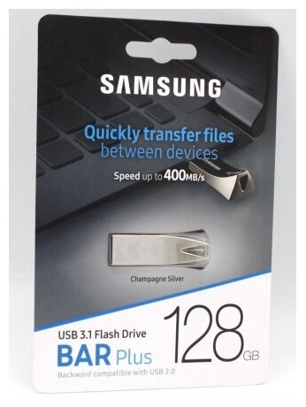 Флешка Samsung 128Gb BAR Plus, USB 3.1, Серый MUF-128BE4/APC - фото №15