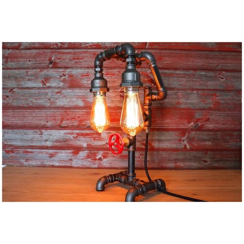 Коллекционная лофт лампа ручной работы из металла - настольная лампа Steampunk на две лампочки