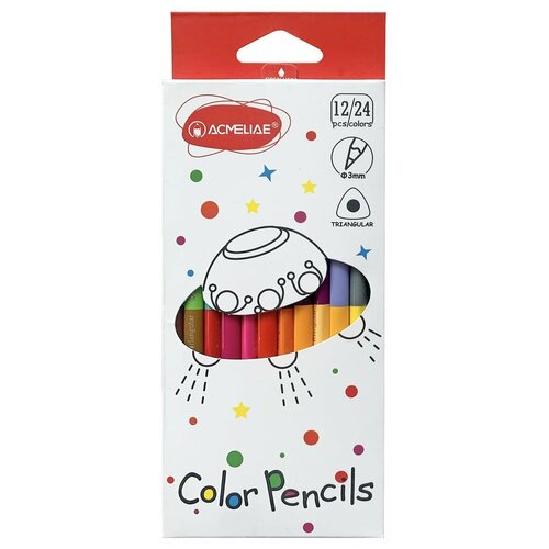 фото Цветные карандаши двухцветные трехгранные для рисования acmeliae color pencils, 24 цвета