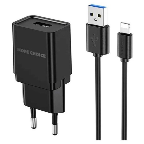 Сетевое зарядное устройство 1USB 1A в комплекте с кабелем Apple 8-pin More choice NC33i Black