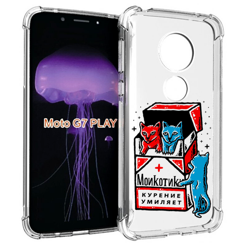 Чехол MyPads красно-синие-коты для Motorola Moto G7 Play задняя-панель-накладка-бампер