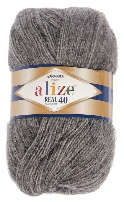Пряжа для вязания ALIZE 'Angora real 40' 100 гр. 480м (40% шерсть, 60% акрил) (182 средне-серый меланж), 5 мотков
