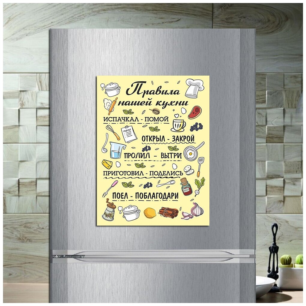 Магнит табличка на холодильник (20 см х 15 см) Правила кухни Сувенирный магнит Подарок для семьи Декор интерьера №11