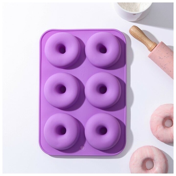 Форма для выпечки «Пончик», 26×18 см, 6 ячеек. (7,5 × 7,5 × 2,5 см.)