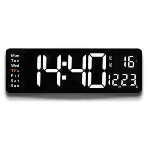 Большие белые прямоугольные настенные цифровые часы с дистанционным управлением температурой будильником. Цифры белые/белые.