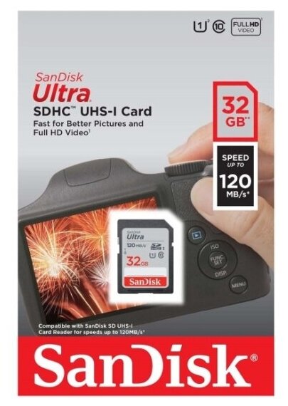 Карта памяти Sandisk 32Gb Ultra SDHC Class 10 UHS-I (120/10 MB/s)