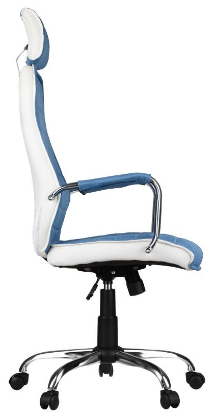 Кресло руководителя HELMI HL-E05 "Event", ткань/экокожа, голубая/белая, хром, механизм качания - фотография № 3