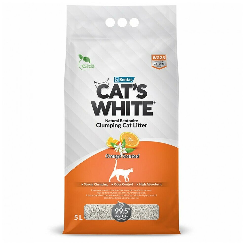 Наполнитель комкующийся Cat's White Orange с ароматом апельсина для кошачьего туалета (5л)
