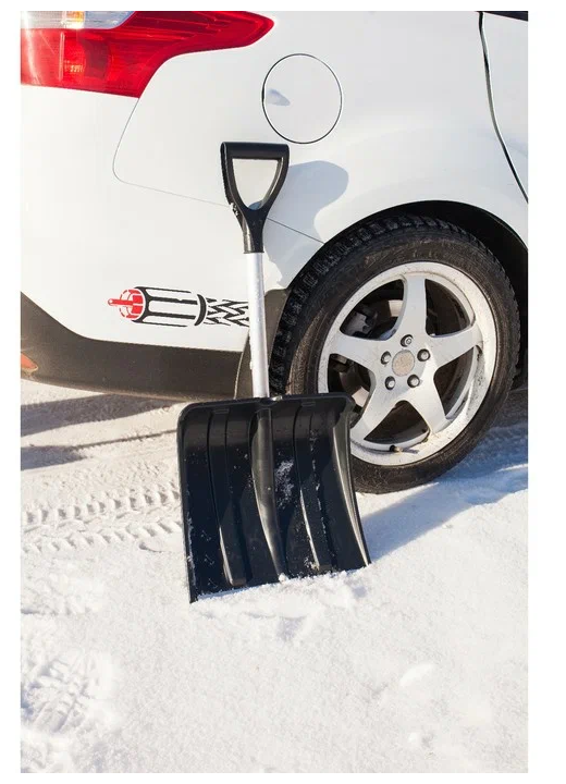 Лопата для уборки снега авто "Снежинка" пластиковая, укороченный алюм. черенок 365x380x850 мм - фотография № 8