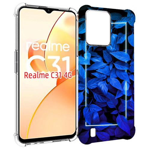 Чехол MyPads голубые цветочки неон для OPPO Realme C31 задняя-панель-накладка-бампер