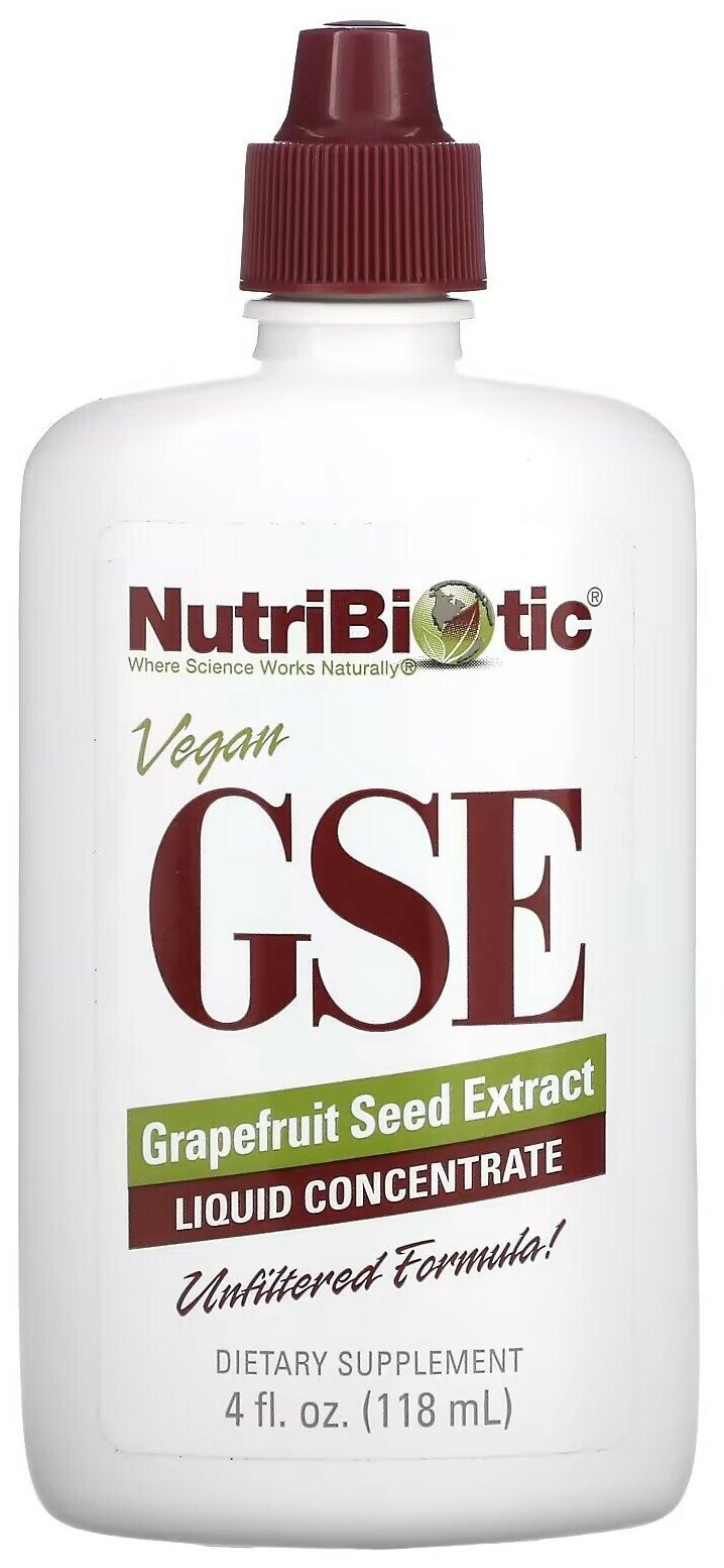 NutriBiotic, веганский экстракт семян грейпфрута GSE, жидкий концентрат, 118 мл (4 жидк. унции)