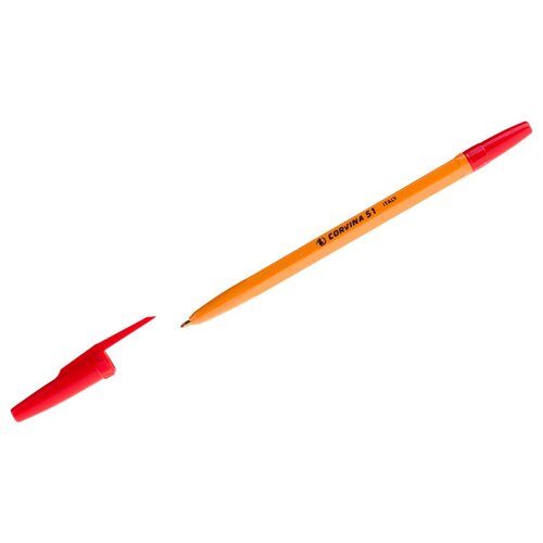 Комплект 50 шт, Ручка шариковая Corvina 51 Vintage красная, 1.0мм, желтый корпус
