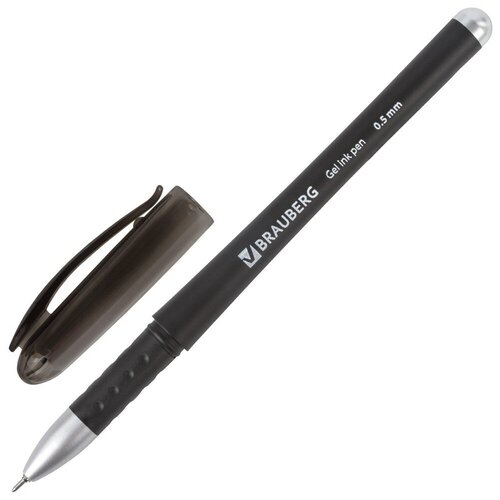 Ручка гелевая с грипом BRAUBERG Impulse, черная, игольчатый узел 0,5 мм, линия письма 0,35 мм, 12 шт.