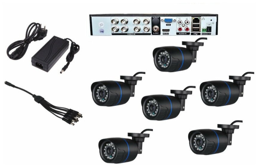Готовый AHD комплект видеонаблюдения на 6 уличных камер 5мП с ИК подсветкой до 20м