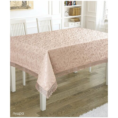 Скатерть жаккардовая прямоугольная с гипюром KDK Karna бежевый скатерть 160x300 273000₽