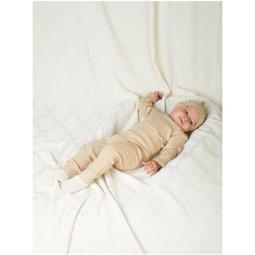 Комплект нательный Wowo Kids (боди с длинным рукавом, штанишки, шапочка) фисташковый кашкорсе размер 80 (12-18 месяцев)