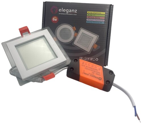 Светодиодный встраиваемый светильник со стеклом Eleganz квадрат 6Вт нейтральный 4500К