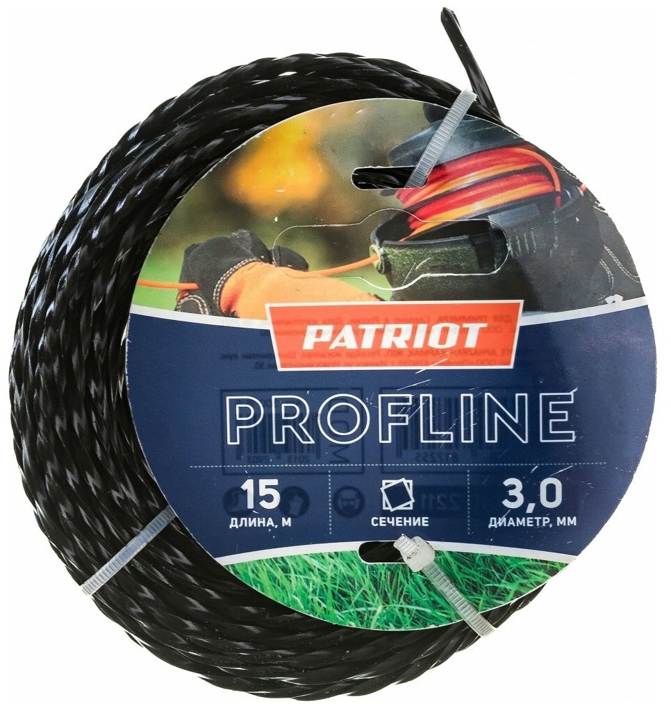 PATRIOT Леска Profline D 3,0 мм L 15 м скрученный квадрат, черный 300-15-5 на пластиковой обойме, блистерн 805402211