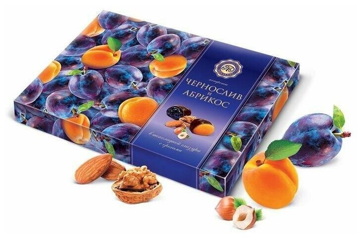 Конфеты Чернослив и абрикос в шоколадной глазури с орехами 220г набор - фотография № 4