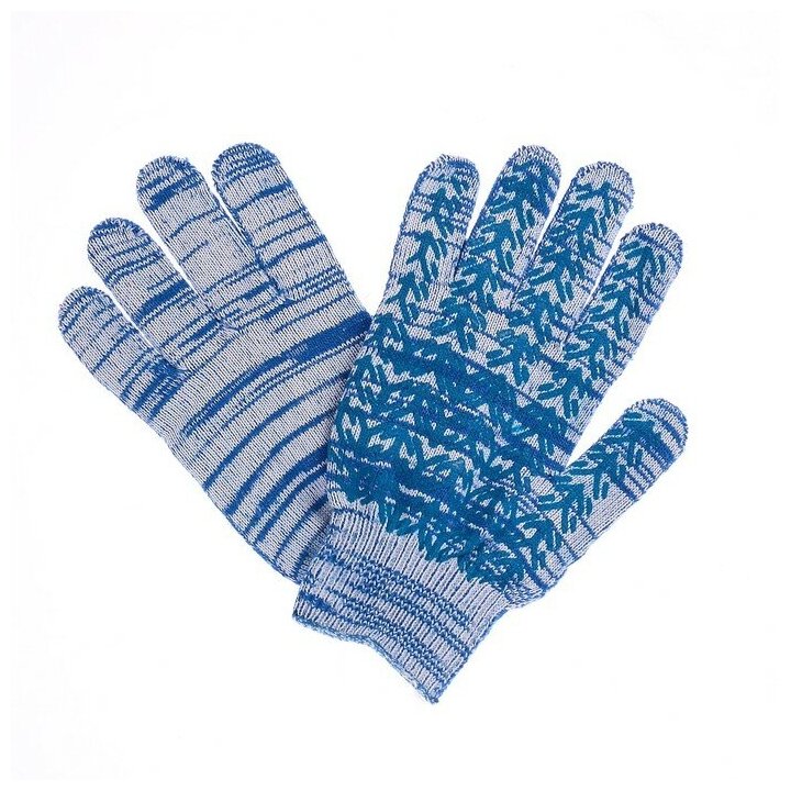 Перчатки, х/б, вязка 10 класс, 5 нитей, размер 10, с ПВХ протектором, синие, «Ёлочка» - фотография № 2