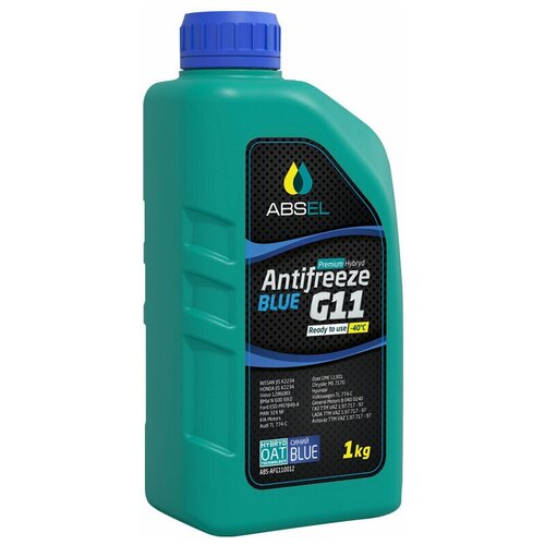 Охлаждающая жидкость ABSEL Антифриз гибридный G11 Синий -40C 1 кг ABSAFG110012 28084 ASTM D3306 SAE J 1034 Avtovaz TTM VAZ 1.97.717 - 97 Audi TL 774-C
