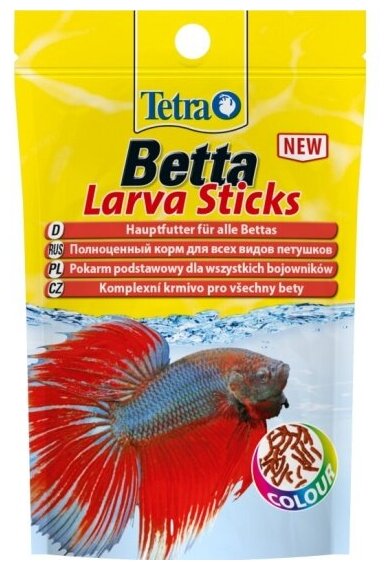 Корм для всех видов петушков и других лабиринтовых рыб Tetra Betta LarvaSticks в форме мотыля 5г