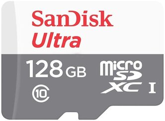 Карта памяти SanDisk microSDXC 128 ГБ Class 10, V10, A1, UHS Class 1, R 100 МБ/с, 1 шт., серый