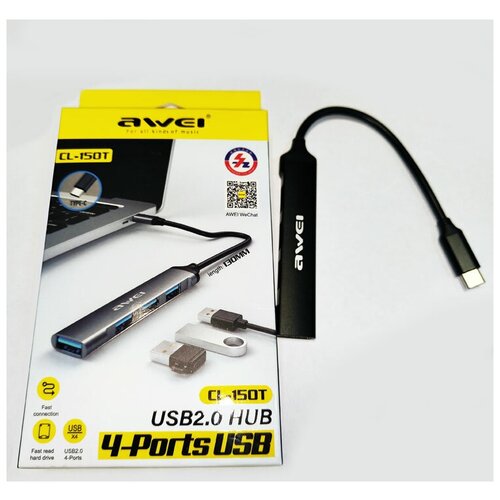 Разветвитель USB 4 порта c Type-C в USB 3.0 (Type-A) awei