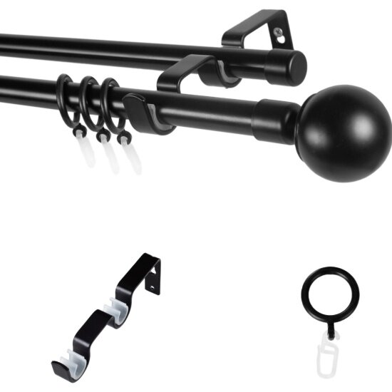 фото Карниз металлический двухрядный LM DECOR Лайт с наконечником Сфера