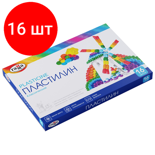 Комплект 16 шт, Пластилин Гамма Классический, 16 цветов, 320г, со стеком, картон. упаковка